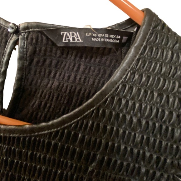 Zara Smocked Faux Leather Ruffle Sleeve Midi Dress - Picture 8 of 9